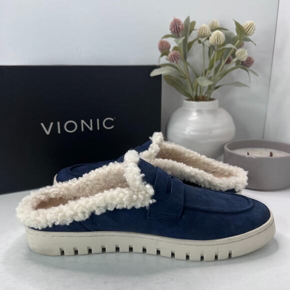Vionic Uptown Mule Faux Shearling Lined Slip On Shoes Peacoat Blue Womens 9M - Picture 6 of 10